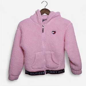 Girls Tommy Hilfiger Light Pink Sherpa Hoodie Size M 8/10
